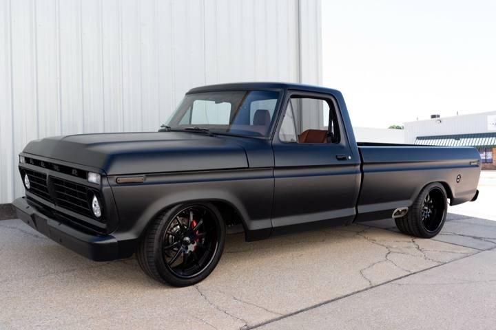 Satin black 1973 Ford F-100 long bed